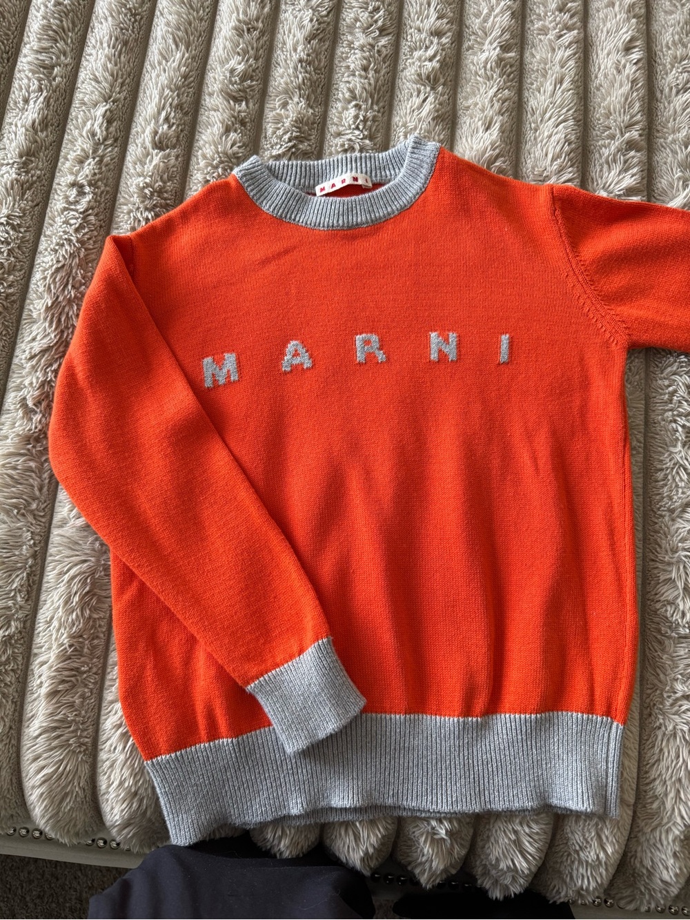 Marni Orange Sweater with Gray Lettering and Trim